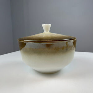 VTG MCM Federal Glass "mesa moss ombre" milk glass bowl casserole & Lid 2.5 qt.
